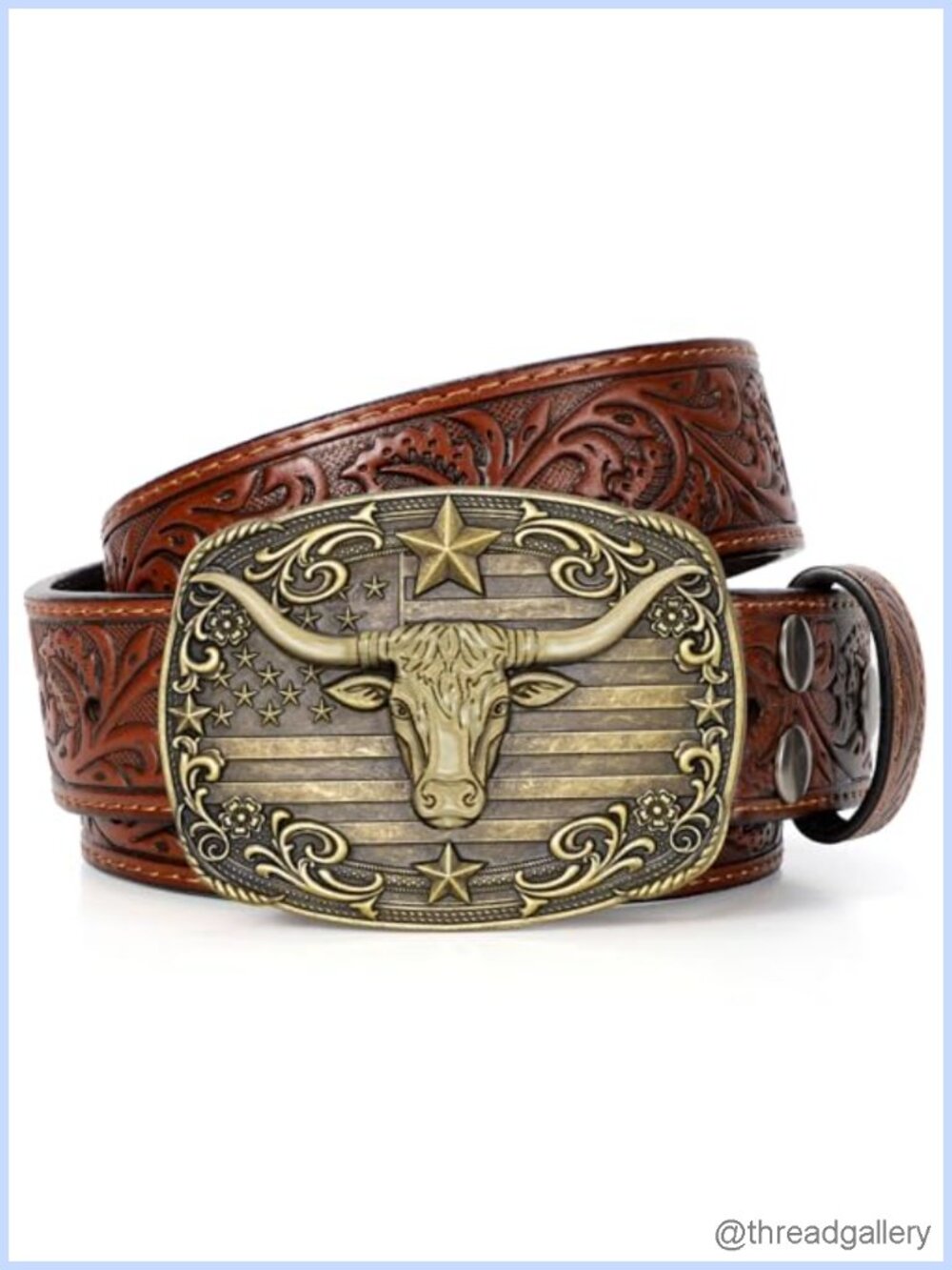 Western Cowboy Belt Bull Buckle 1.5" Cow Split Leather Men Women